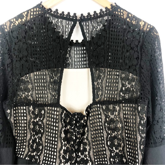 HD in Paris Anthropologie Drea Bell Sleeve Lace Dress | Black | Size Medium - Picture 11 of 14